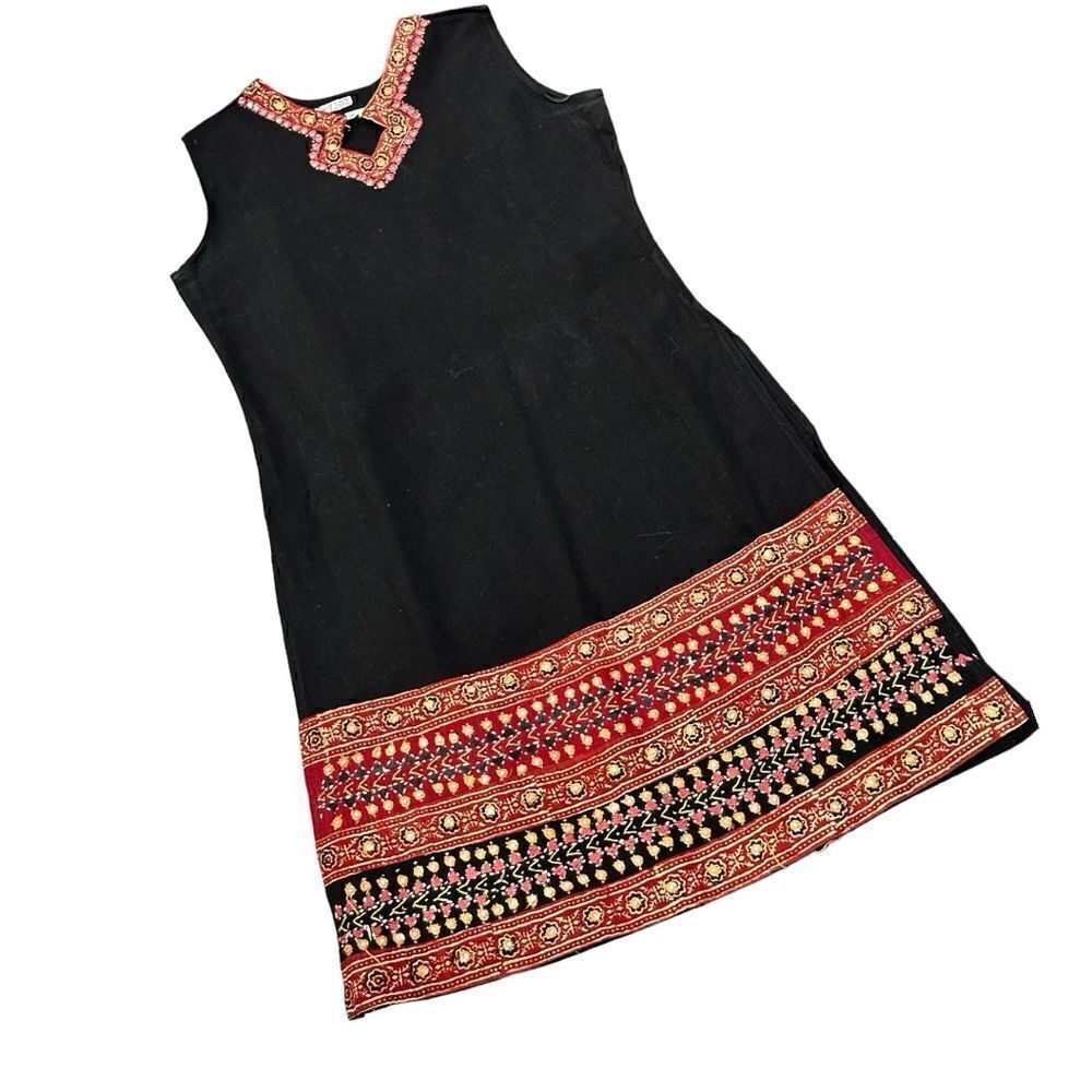 Ethnic Indian Wear Women’s Bandhni Embroidered Sleeveless Tunic Dress Shirt